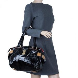 CHLOE Audra Bag Chocolate Brown Patent Leather Front Lock w/ Tags & Care Cards